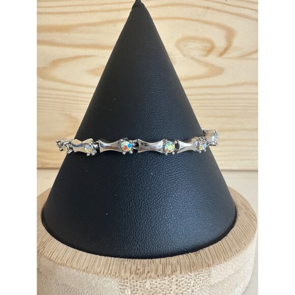 Silver-Tone Rhinestone Bracelet 6 3/4" Womens Tennis - Picture 1 of 3